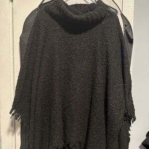 Oversized Knit Poncho Soft Black Turtleneck